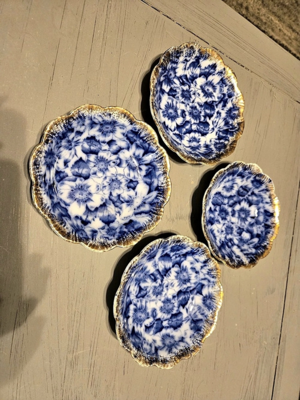 Warwick China Blue & White Floral Gold Trim Dish Set